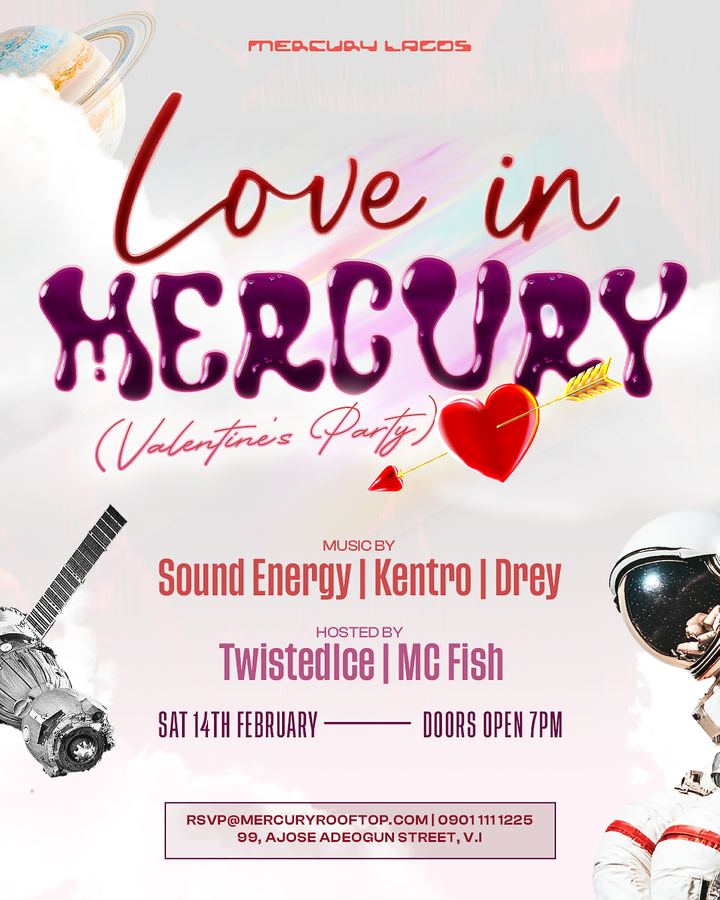 Love in Mercury — Event flyer · Valentine's party · Mercury Lagos